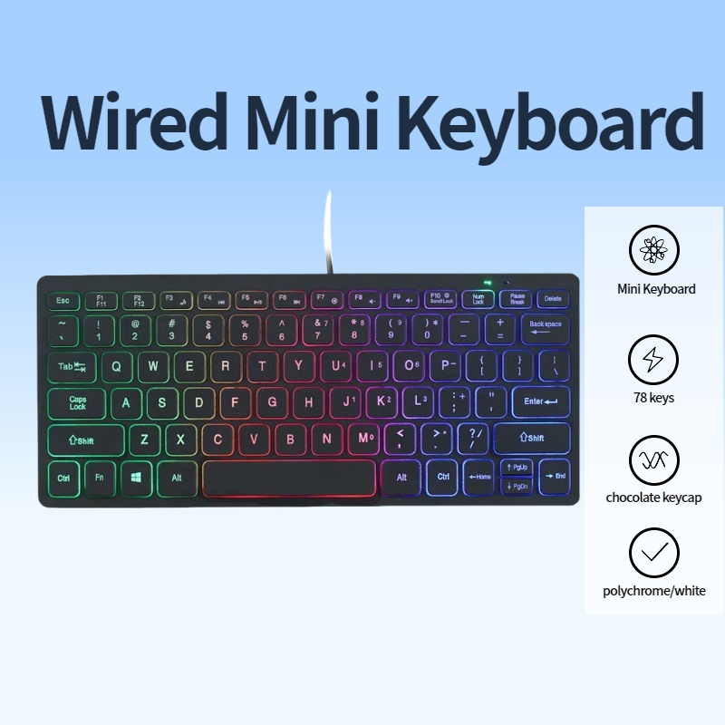 Gaming Keyboard Budget - 78Keys Wired Mini Keyboard, Chocolate Keycaps,